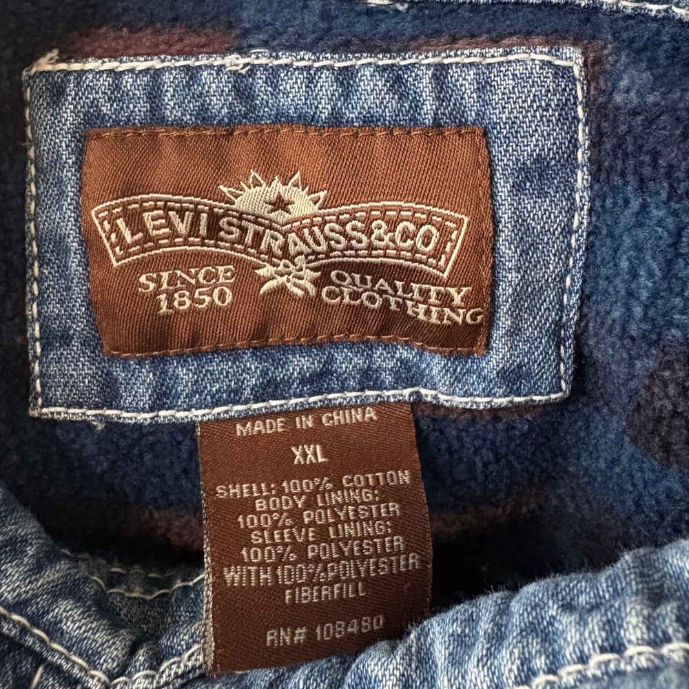Levi Strauss Levis Mens XXL Denim Shirt Jacket Fleece Lined Shacket Workwear - Picture 5 of 7